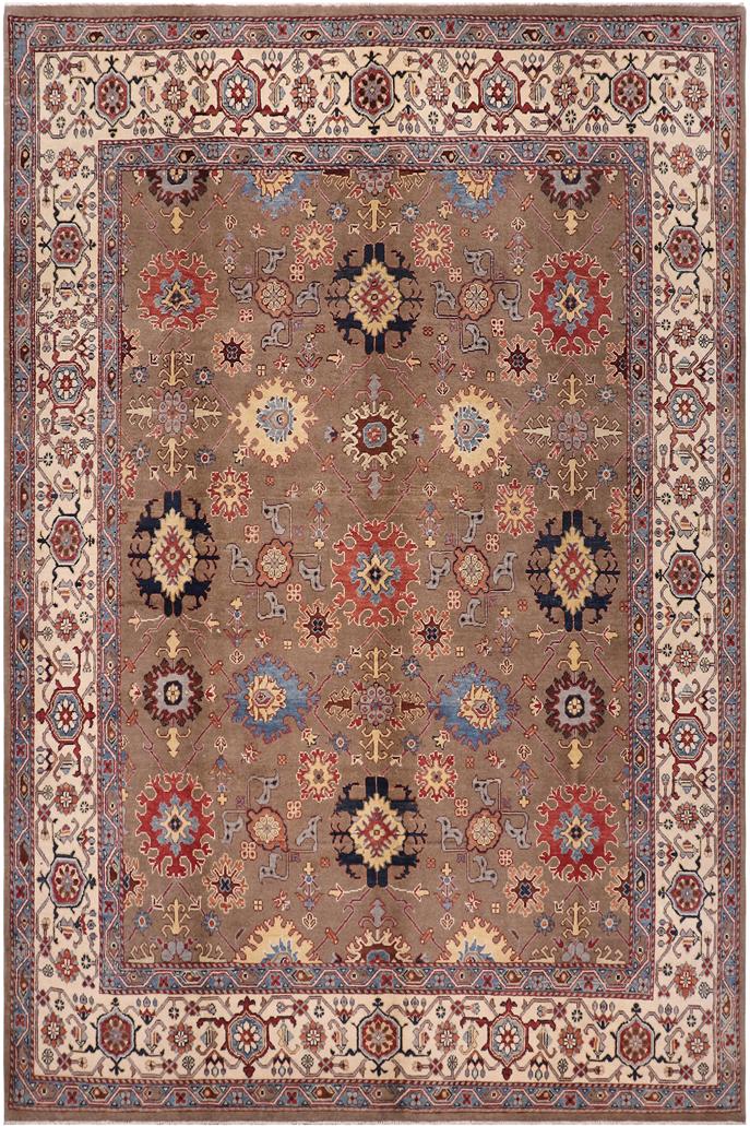 handmade Traditional Kafkaz Brown Beige Hand-made RECTANGLE 100% WOOL area rug 8X9