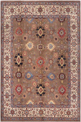 handmade Traditional Kafkaz Brown Beige Hand-made RECTANGLE 100% WOOL area rug 8X9