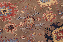 handmade Traditional Kafkaz Brown Beige Hand-made RECTANGLE 100% WOOL area rug 8X9