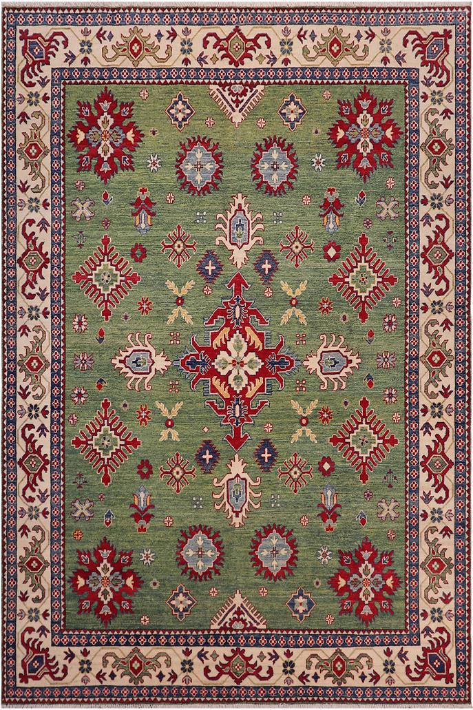 handmade Geometric Kazak Lt. Green Beige Hand-made RECTANGLE 100% WOOL area rug 8'X9'