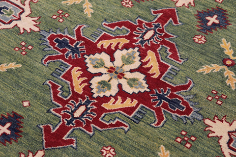 handmade Geometric Kazak Lt. Green Beige Hand-made RECTANGLE 100% WOOL area rug 8'X9'
