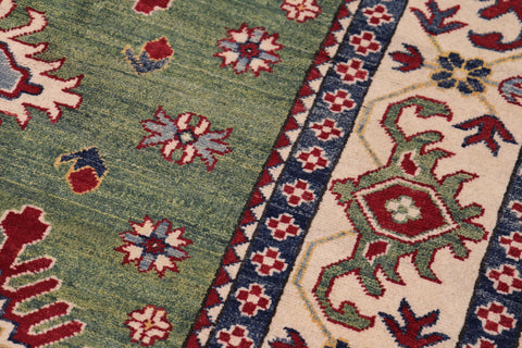 handmade Geometric Kazak Lt. Green Beige Hand-made RECTANGLE 100% WOOL area rug 8'X9'