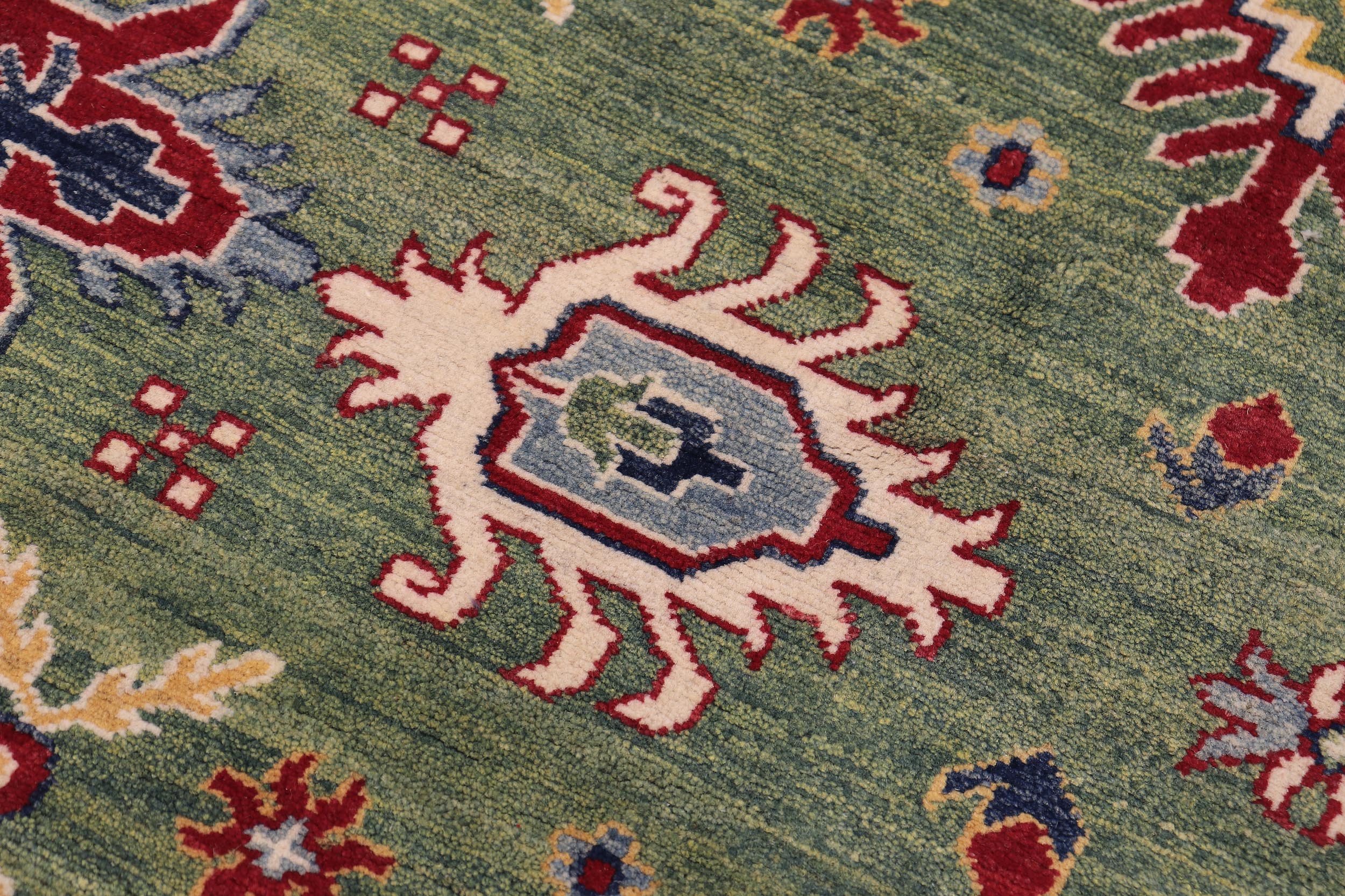 handmade Geometric Kazak Lt. Green Beige Hand-made RECTANGLE 100% WOOL area rug 8'X9'