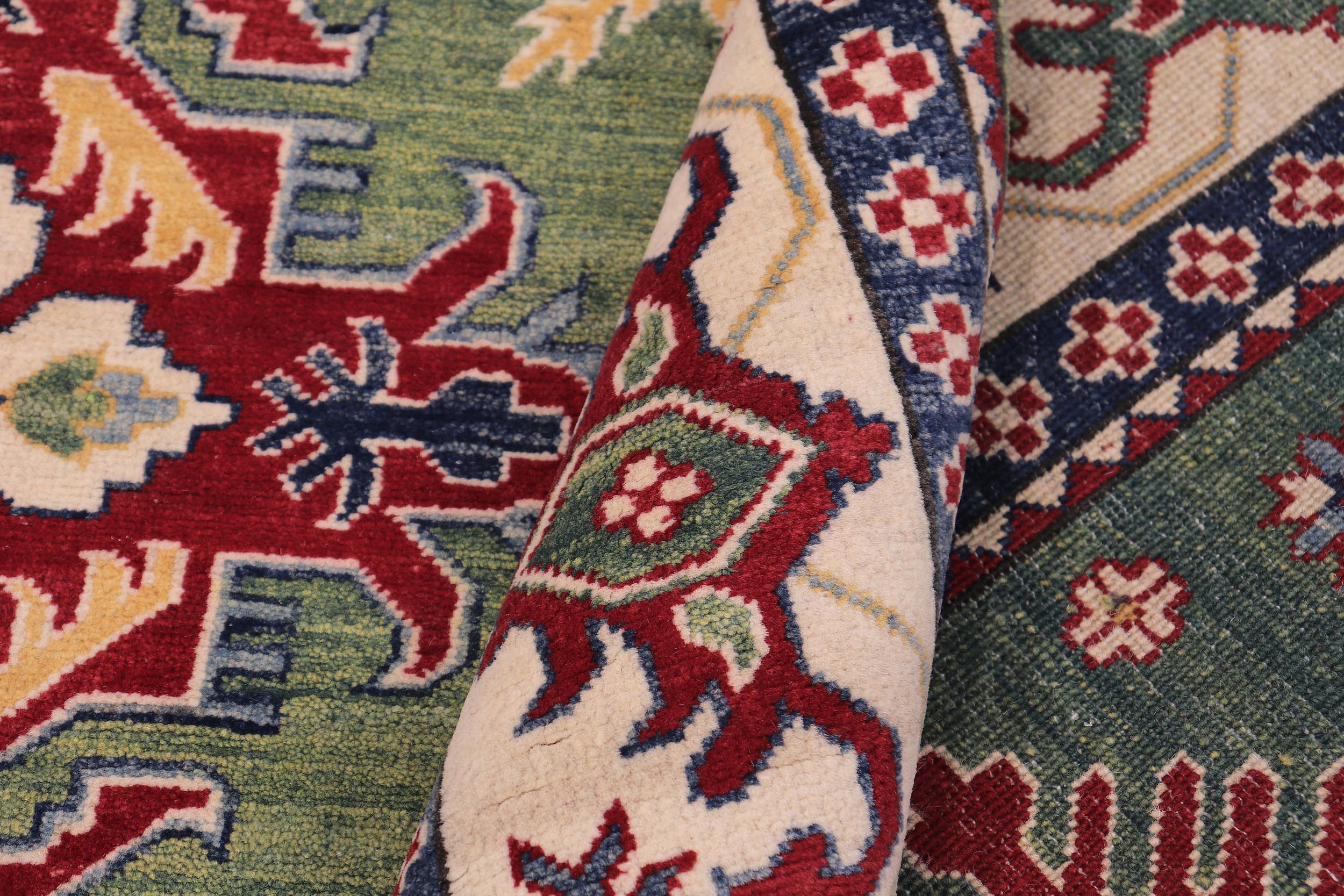 handmade Geometric Kazak Lt. Green Beige Hand-made RECTANGLE 100% WOOL area rug 8'X9'