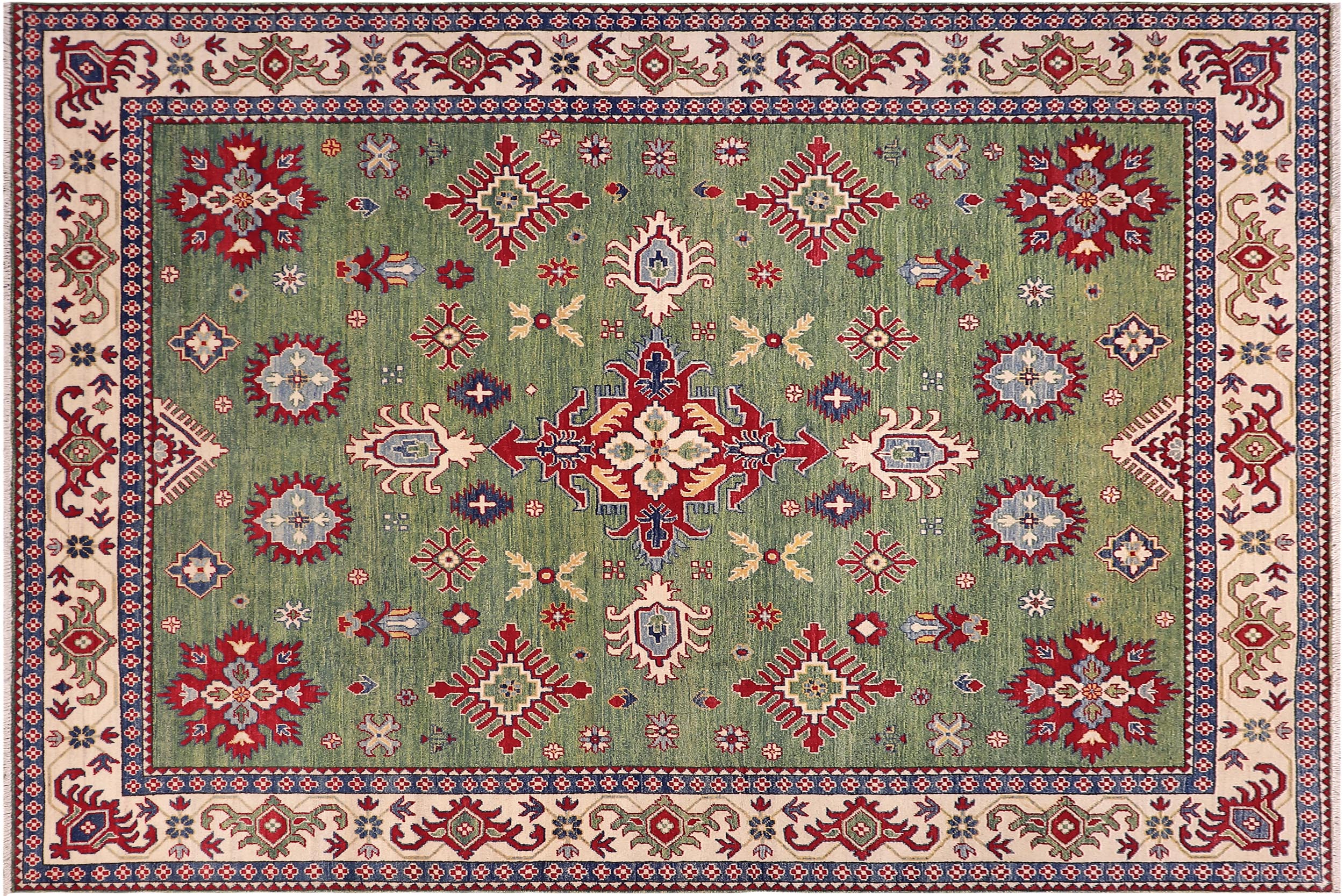 handmade Geometric Kazak Lt. Green Beige Hand-made RECTANGLE 100% WOOL area rug 8'X9'