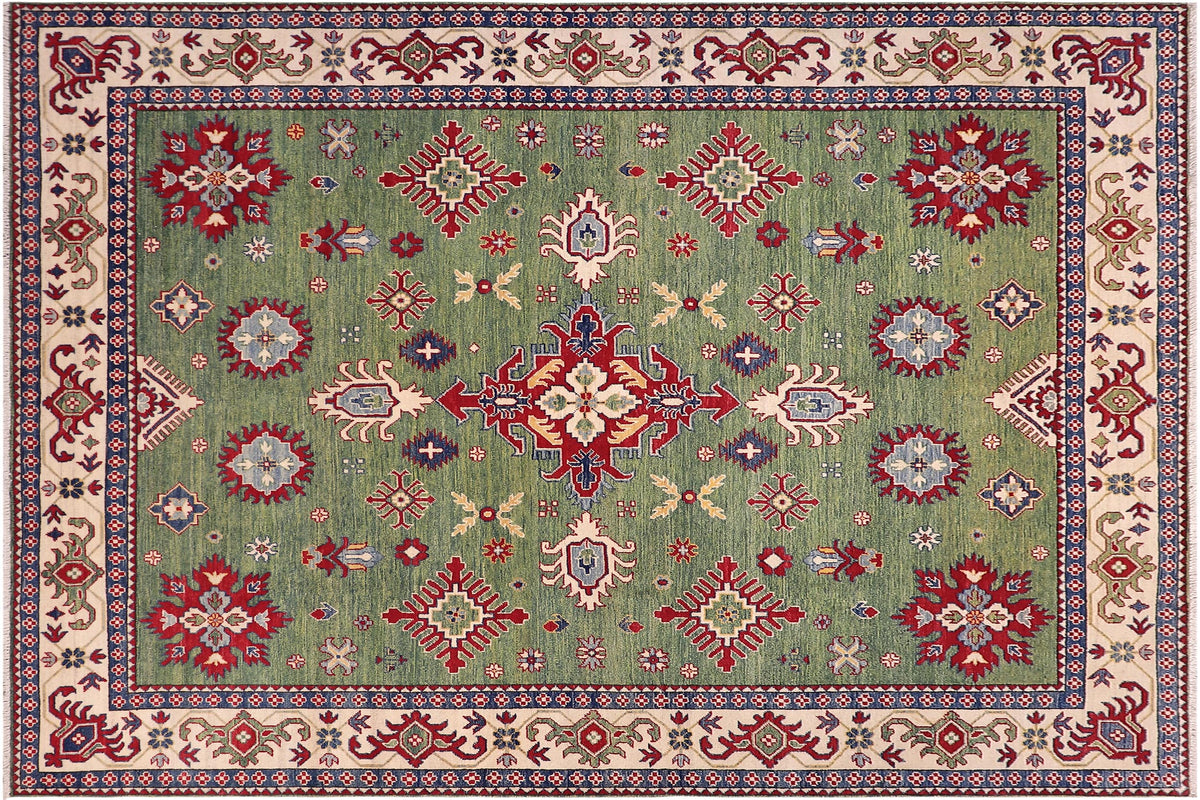 handmade Geometric Kazak Lt. Green Beige Hand-made RECTANGLE 100% WOOL area rug 8'X9'