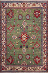 handmade Geometric Kazak Lt. Green Beige Hand-made RECTANGLE 100% WOOL area rug 8'X9'