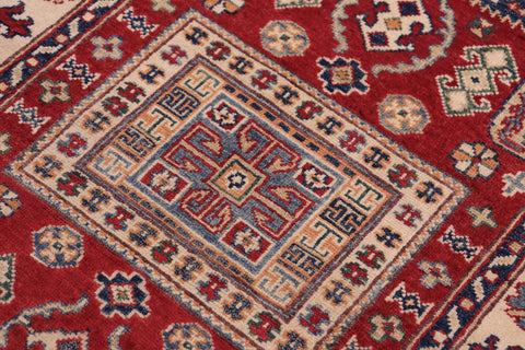 handmade Geometric Kazak Red Beige Hand-made RECTANGLE 100% WOOL area rug 3'X5'