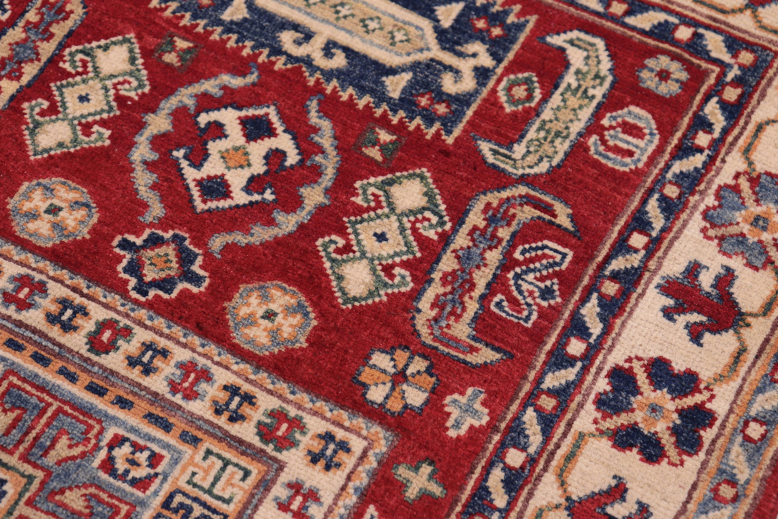 handmade Geometric Kazak Red Beige Hand-made RECTANGLE 100% WOOL area rug 3'X5'