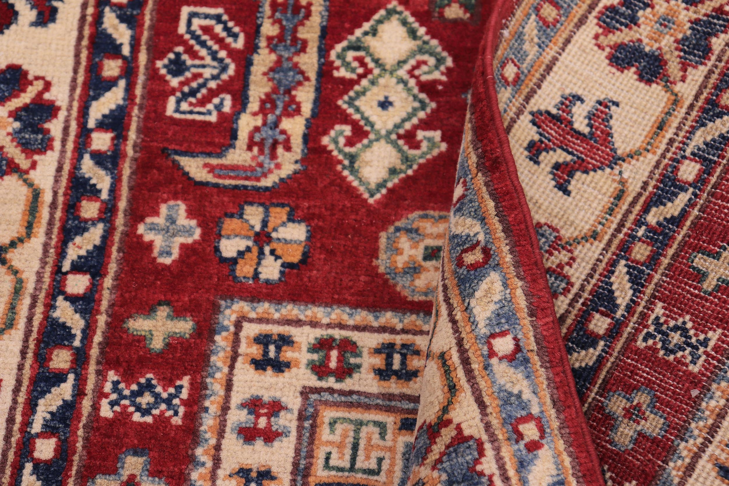 handmade Geometric Kazak Red Beige Hand-made RECTANGLE 100% WOOL area rug 3'X5'