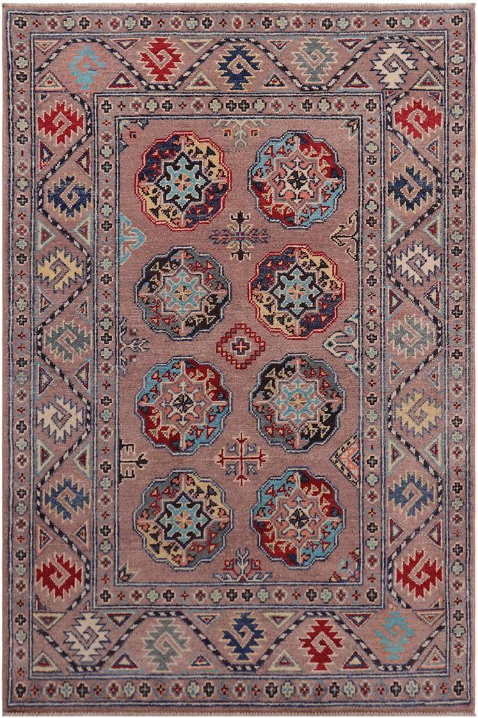 handmade Geometric Kazak Light Purpl Light Purpl Hand-made RECTANGLE 100% WOOL area rug 3'X5'