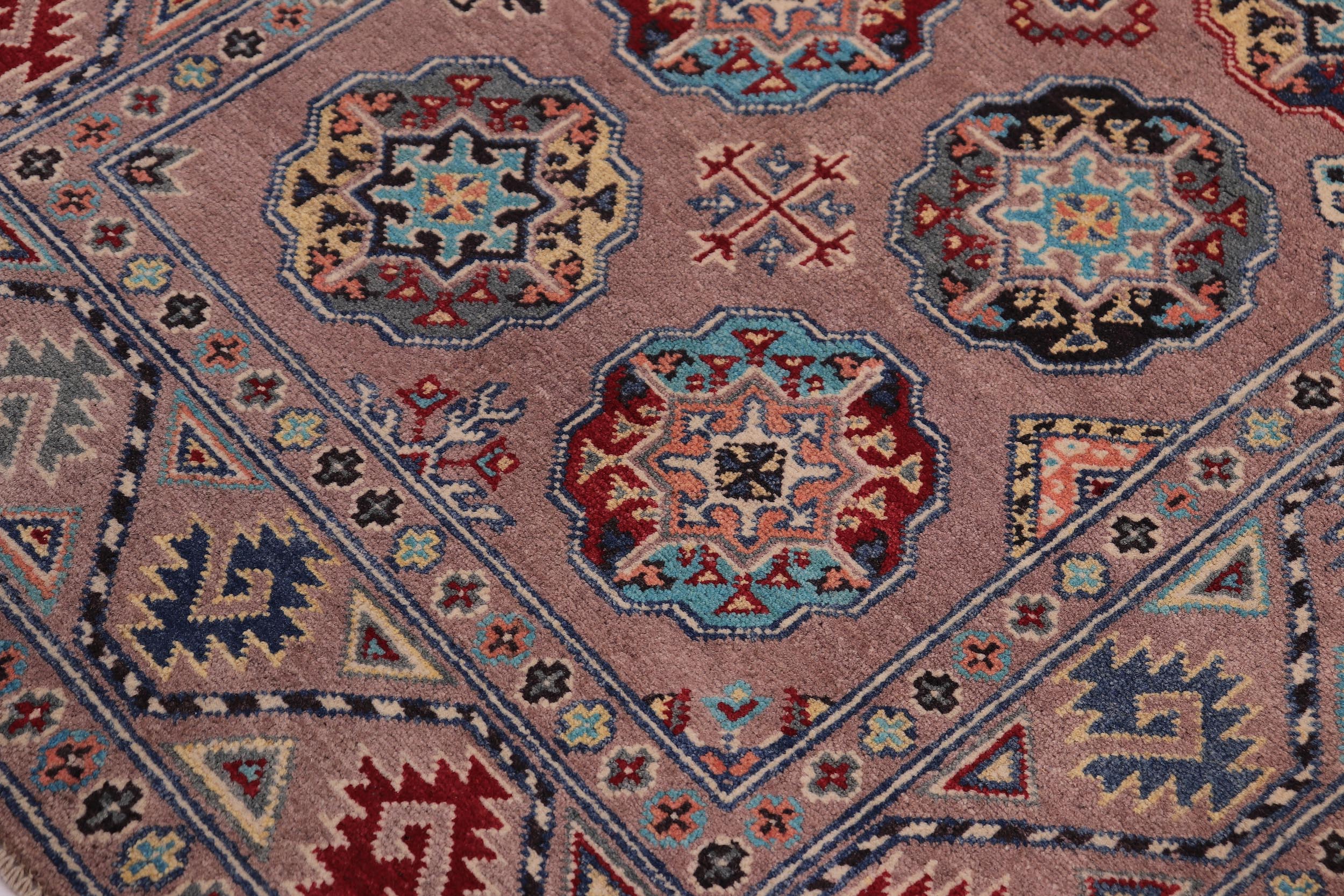 handmade Geometric Kazak Light Purpl Light Purpl Hand-made RECTANGLE 100% WOOL area rug 3'X5'