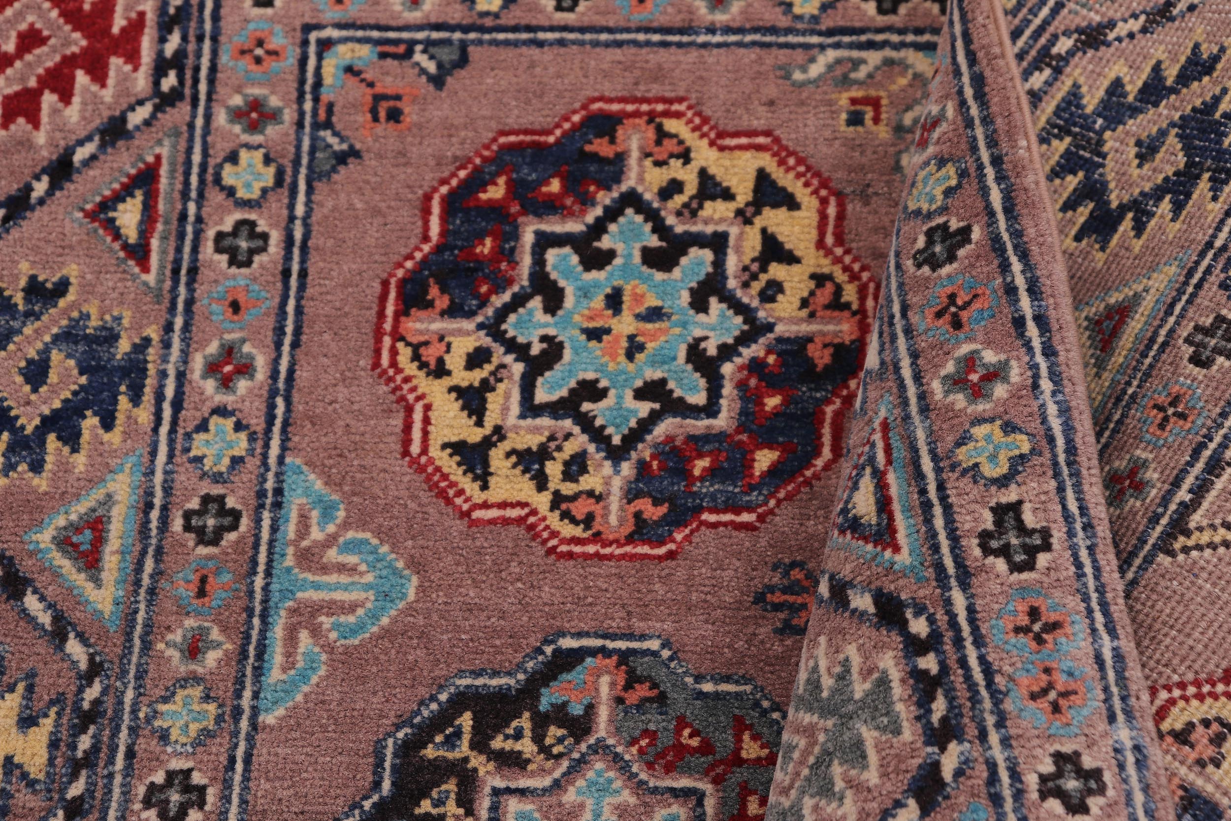 handmade Geometric Kazak Light Purpl Light Purpl Hand-made RECTANGLE 100% WOOL area rug 3'X5'