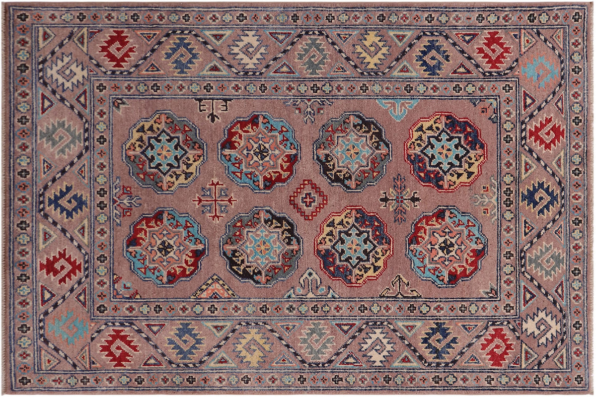 handmade Geometric Kazak Light Purpl Light Purpl Hand-made RECTANGLE 100% WOOL area rug 3'X5'