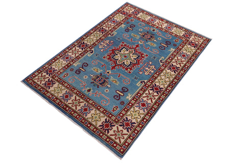 handmade Geometric Kazak Lt. Blue Beige Hand-made RECTANGLE 100% WOOL area rug 3'X5'