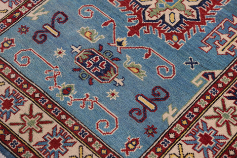handmade Geometric Kazak Lt. Blue Beige Hand-made RECTANGLE 100% WOOL area rug 3'X5'