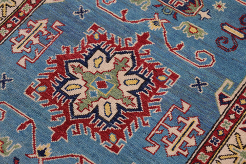handmade Geometric Kazak Lt. Blue Beige Hand-made RECTANGLE 100% WOOL area rug 3'X5'