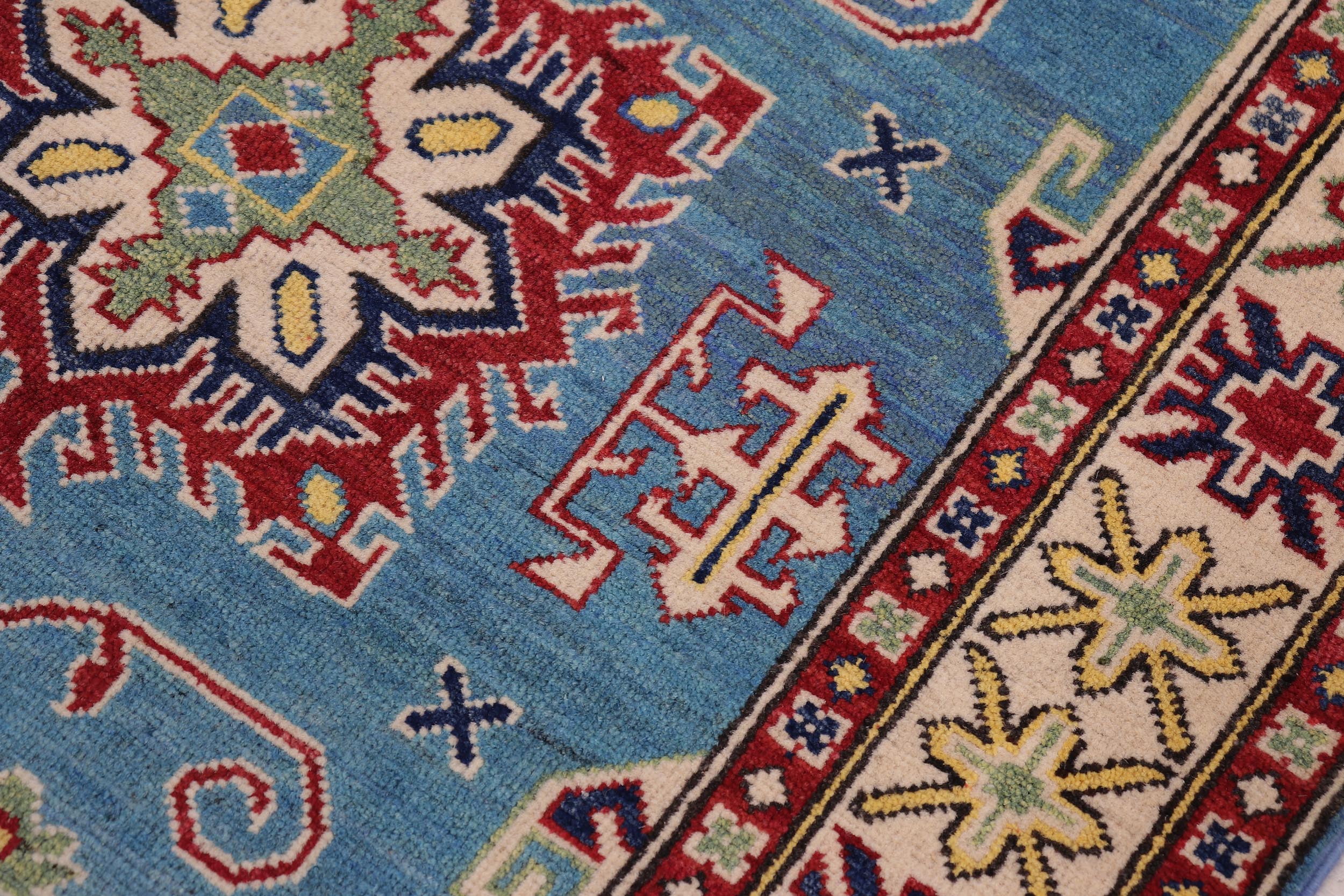 handmade Geometric Kazak Lt. Blue Beige Hand-made RECTANGLE 100% WOOL area rug 3'X5'