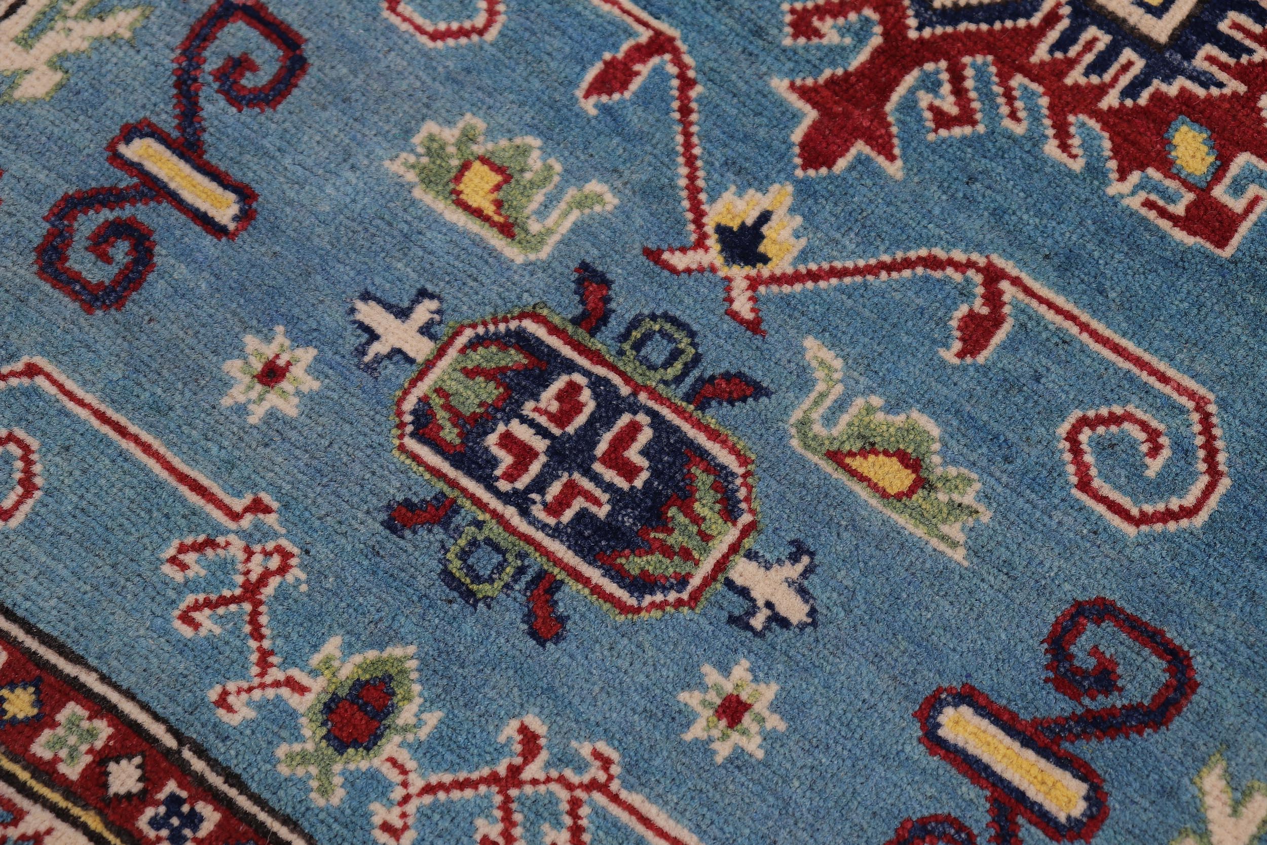 handmade Geometric Kazak Lt. Blue Beige Hand-made RECTANGLE 100% WOOL area rug 3'X5'