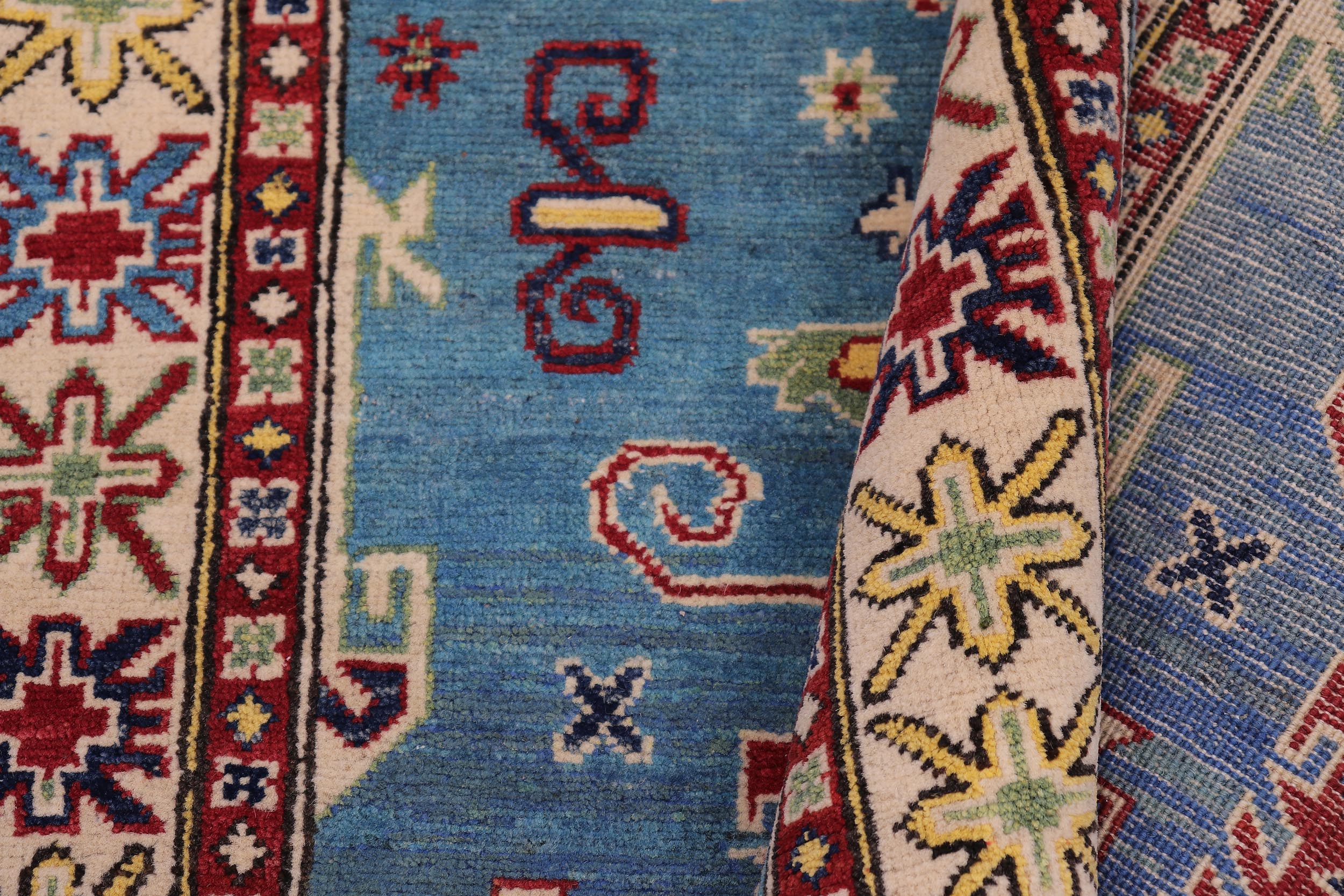 handmade Geometric Kazak Lt. Blue Beige Hand-made RECTANGLE 100% WOOL area rug 3'X5'