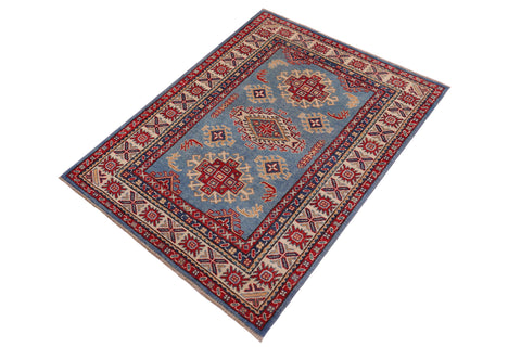 handmade Geometric Kazak Lt. Blue Beige Hand-made RECTANGLE 100% WOOL area rug 3'X5'