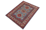 handmade Geometric Kazak Lt. Blue Beige Hand-made RECTANGLE 100% WOOL area rug 3' x 5'