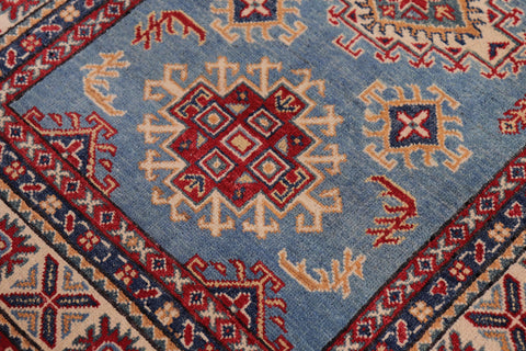 handmade Geometric Kazak Lt. Blue Beige Hand-made RECTANGLE 100% WOOL area rug 3'X5'