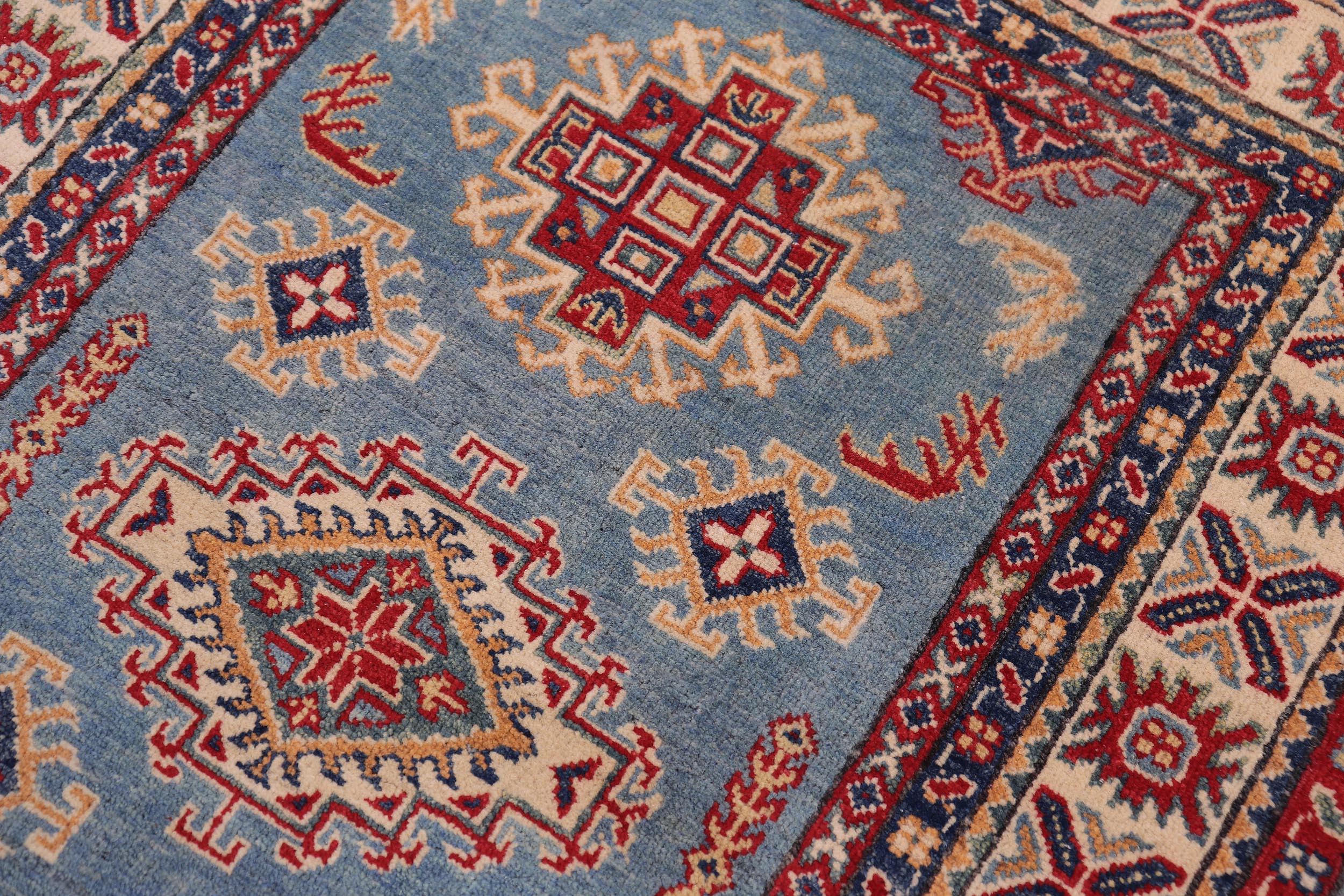 handmade Geometric Kazak Lt. Blue Beige Hand-made RECTANGLE 100% WOOL area rug 3'X5'