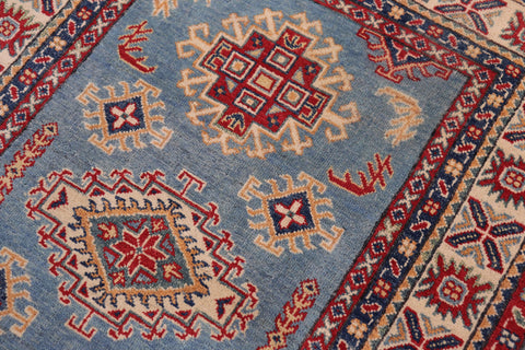 handmade Geometric Kazak Lt. Blue Beige Hand-made RECTANGLE 100% WOOL area rug 3'X5'