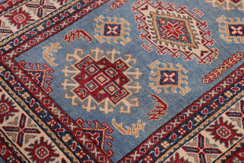 handmade Geometric Kazak Lt. Blue Beige Hand-made RECTANGLE 100% WOOL area rug 3'X5'