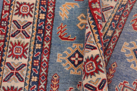 handmade Geometric Kazak Lt. Blue Beige Hand-made RECTANGLE 100% WOOL area rug 3'X5'