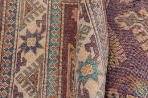 handmade Geometric Kazak Light Purpl Beige Hand-made RECTANGLE 100% WOOL area rug 3'X5'