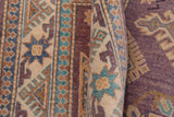 handmade Geometric Kazak Light Purpl Beige Hand-made RECTANGLE 100% WOOL area rug 3' x 5'