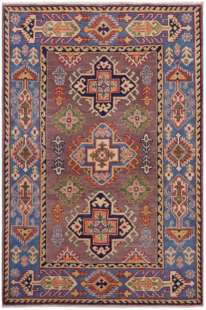 handmade Geometric Kazak Gray Lt. Blue Hand-made RECTANGLE 100% WOOL area rug 3'X5'