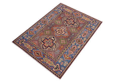 handmade Geometric Kazak Gray Lt. Blue Hand-made RECTANGLE 100% WOOL area rug 3'X5'