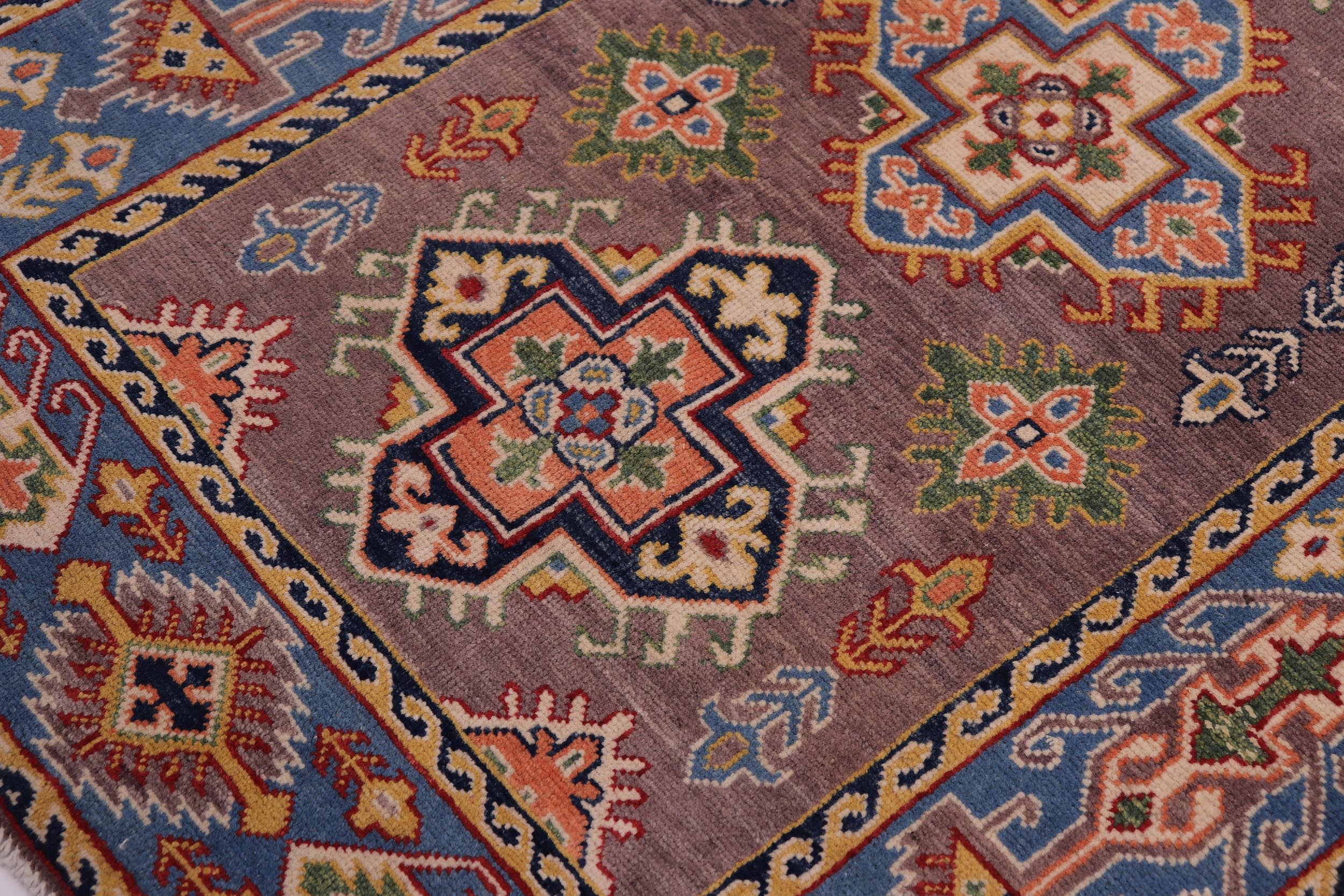 handmade Geometric Kazak Gray Lt. Blue Hand-made RECTANGLE 100% WOOL area rug 3'X5'