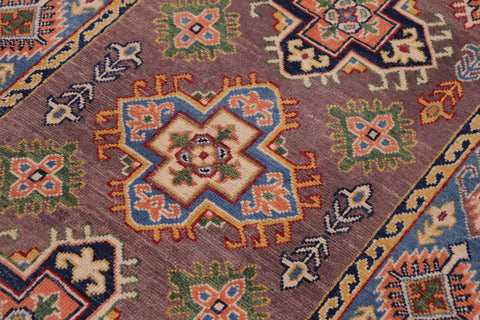 handmade Geometric Kazak Gray Lt. Blue Hand-made RECTANGLE 100% WOOL area rug 3'X5'