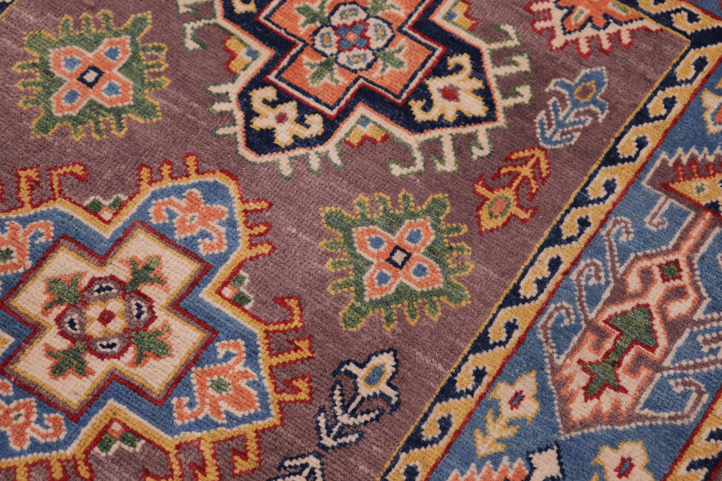 handmade Geometric Kazak Gray Lt. Blue Hand-made RECTANGLE 100% WOOL area rug 3'X5'