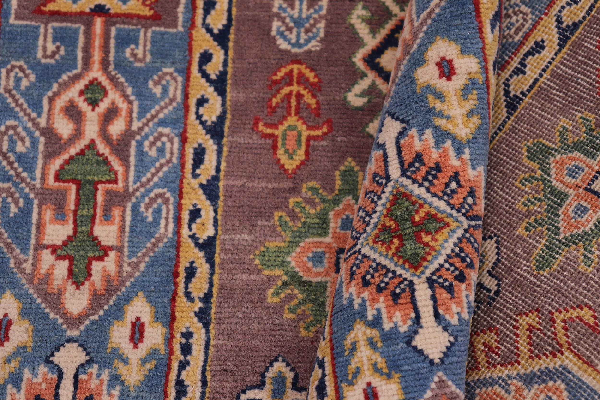 handmade Geometric Kazak Gray Lt. Blue Hand-made RECTANGLE 100% WOOL area rug 3'X5'
