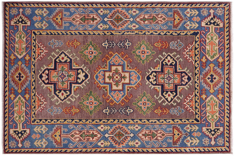 handmade Geometric Kazak Gray Lt. Blue Hand-made RECTANGLE 100% WOOL area rug 3'X5'