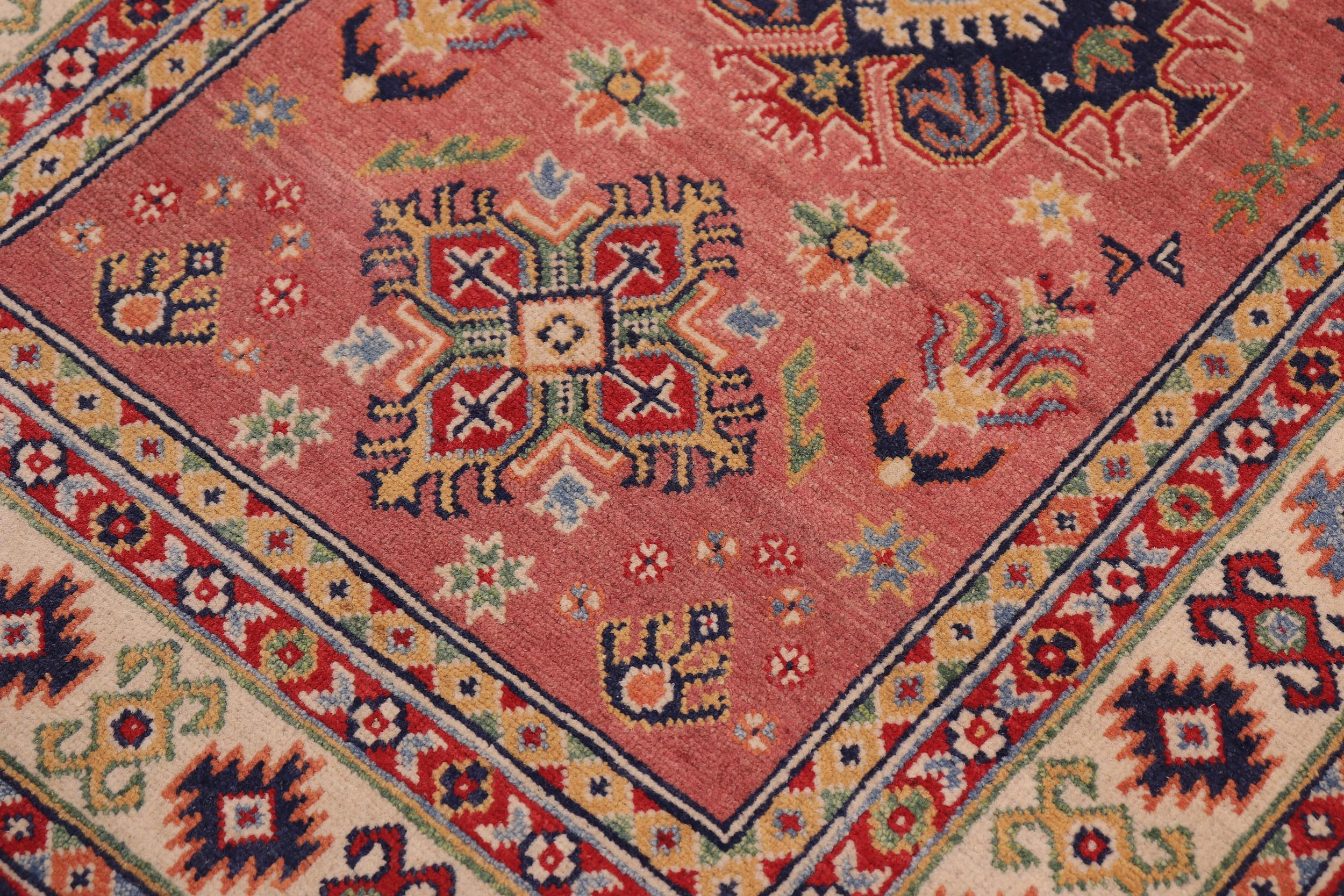 handmade Geometric Kazak Pink Beige Hand-made RECTANGLE 100% WOOL area rug 3'X5'