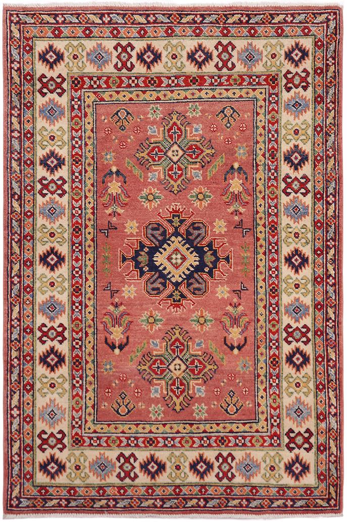 handmade Geometric Kazak Pink Beige Hand-made RECTANGLE 100% WOOL area rug 3'X5'