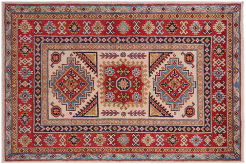 handmade Geometric Kazak Beige Red Hand-made RECTANGLE 100% WOOL area rug 3'X5'