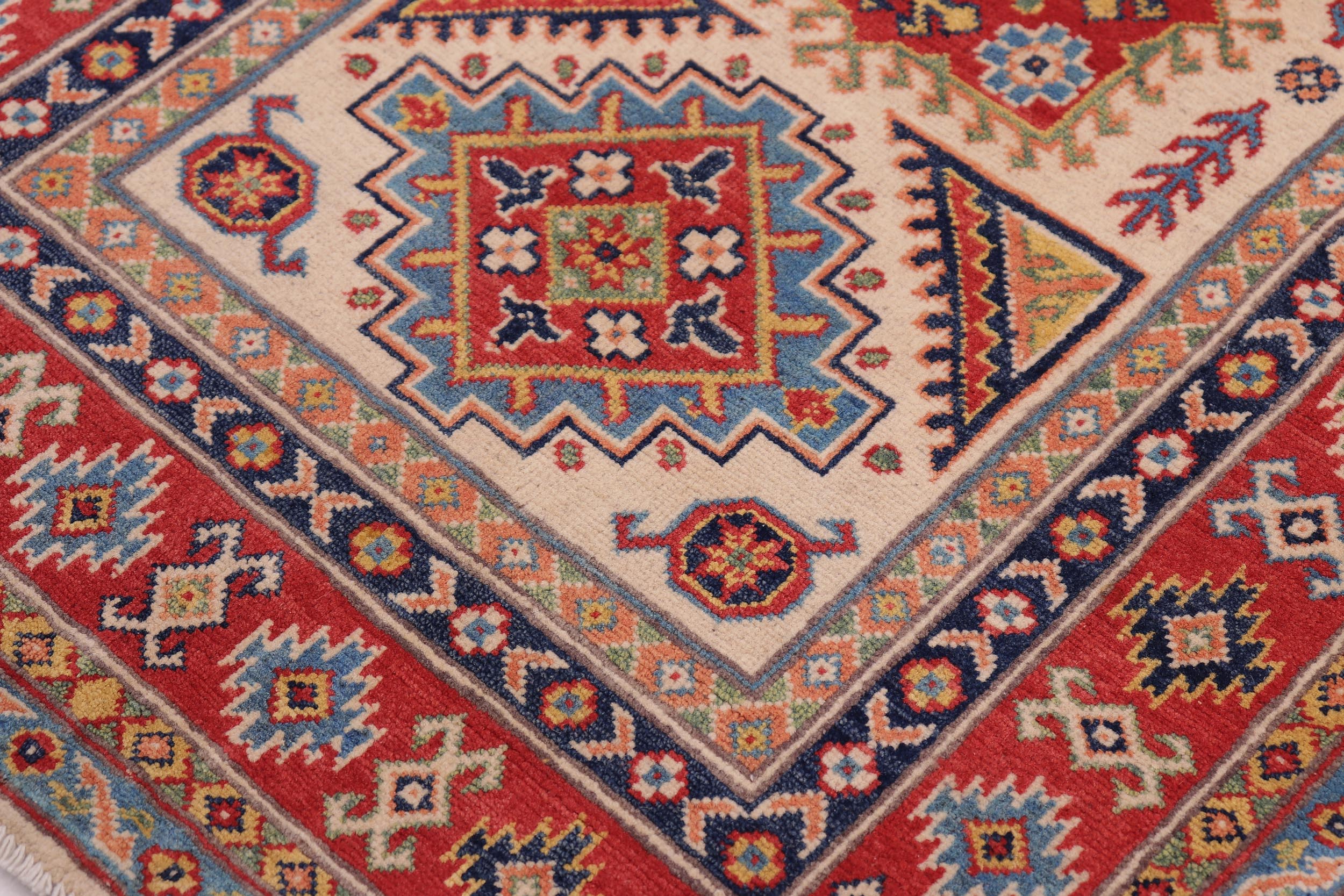 handmade Geometric Kazak Beige Red Hand-made RECTANGLE 100% WOOL area rug 3'X5'