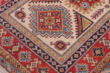 handmade Geometric Kazak Beige Red Hand-made RECTANGLE 100% WOOL area rug 3' x 5'
