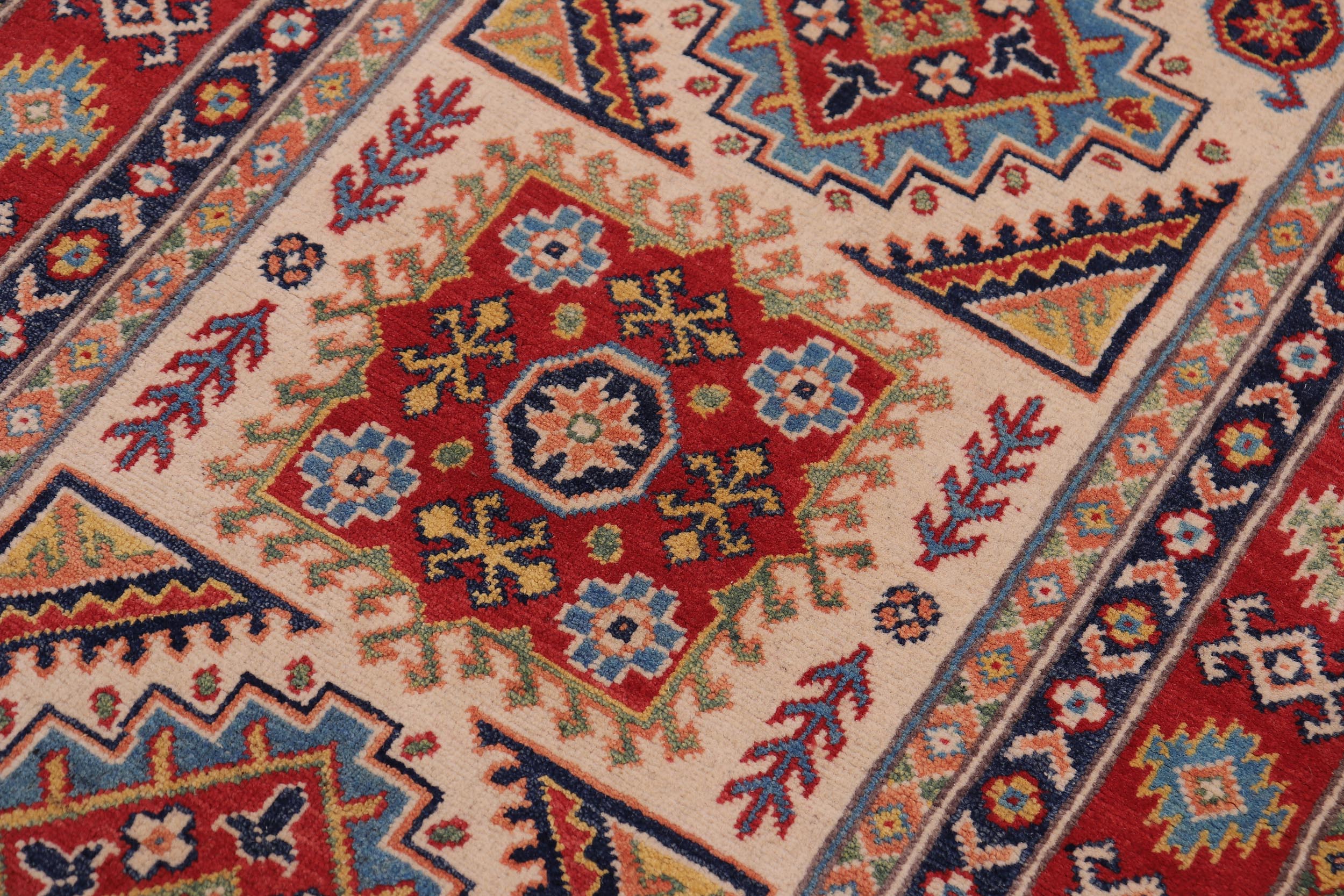 handmade Geometric Kazak Beige Red Hand-made RECTANGLE 100% WOOL area rug 3'X5'