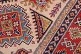 handmade Geometric Kazak Beige Red Hand-made RECTANGLE 100% WOOL area rug 3' x 5'