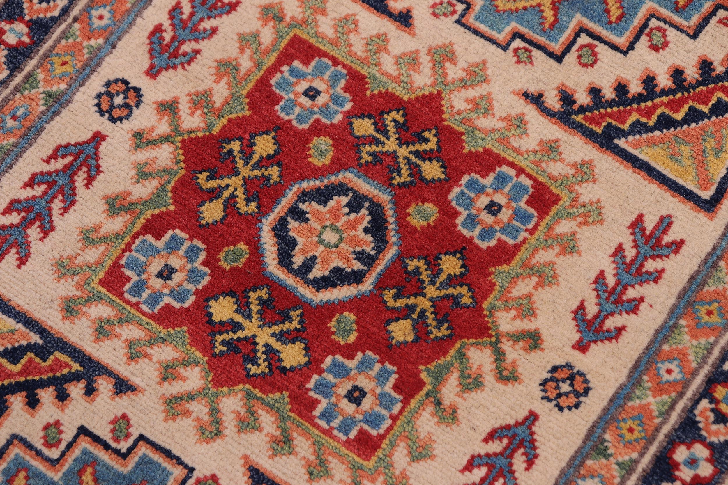 handmade Geometric Kazak Beige Red Hand-made RECTANGLE 100% WOOL area rug 3'X5'