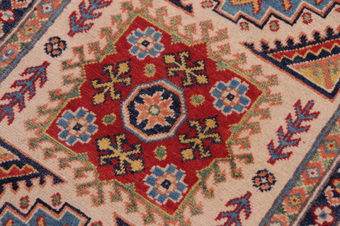 handmade Geometric Kazak Beige Red Hand-made RECTANGLE 100% WOOL area rug 3'X5'