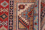 handmade Geometric Kazak Beige Red Hand-made RECTANGLE 100% WOOL area rug 3' x 5'